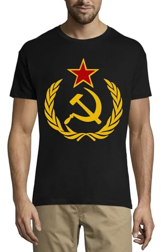 T-shirt à col rond en coton pour homme Motif marteau et faucille de l'Union soviétique Noir, Noir , 4XL