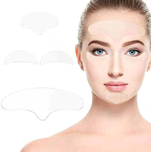 UIEXAY 4 Pezzi Cuscinetti In Silicone Anti-Rughe Per Il Viso, Patch Riutilizzabili Per Riduce Le Rughe Sul Viso Di Donne E Ragazze
