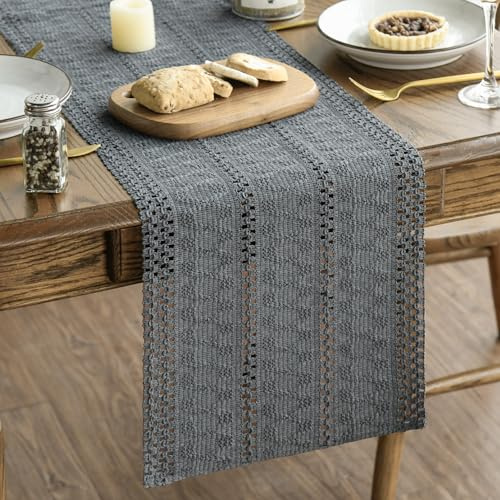 Artoid Mode Bauernhaus Baumwollflachs Makramee Grau Tischläufer 30x143 cm, Küche Tisch Geburtstag Dekoration Drinnen Urlaub Party Dekor