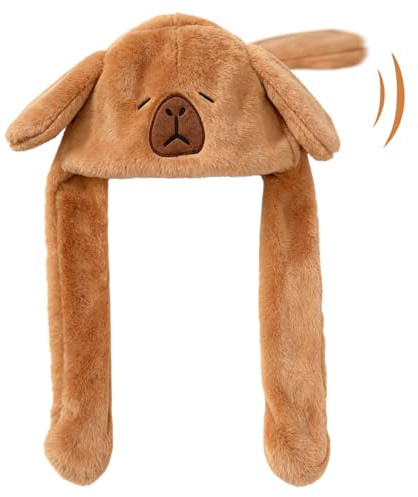 Montrestar Capybara Ohren Hut, Niedliche Tiermützen, Lustige Mütze mit Beweglichen Ohren, Weich Plüschmütze, lustige kopfbedeckung fasching für Erwachsene Frauen Männer