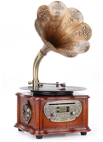 Vintage Phonograph Gramophone Record Player with FM Stereo Radio and USB Play for Home Decor and Music Entertainment