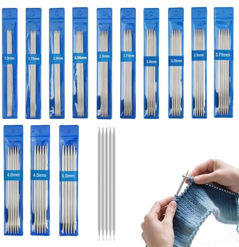 65 Stück Stricknadeln Set, Edelstahl Doppelspitzen Stricknadel 1.5 mm-5 mm Gerade Stricknadel Set, Doppelspitzen Knitting Needles Nadelspiel Stricknadeln Set für Socken Schals MüTzen Haustier