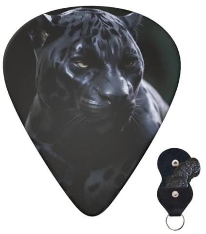 Gitarrenplektren, 3 verschiedene Stärken, personalisierbar, mit Aufbewahrungsbox, Black Panther, mitteldünn, Gitarrenzubehör (0,46 mm, 0,71 mm, 0,96 mm), 6 Stück