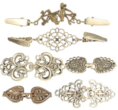 Baluue Lot de 6 Pinces à Col Châle Vintage en Métal Bronze Ancien Clips pour Pull Cardigan et Robe Accessoires Rétro pour Vêtements Féminins Usage Polyvalent et Décoratif
