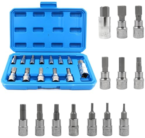 Hex Bit Socket Set S2 Steel 2-14mm 1/4 3/8 1/2 Drive 13-Piece | Allen Key Socket With Storage Case; For Ratchet Wrench Impact Driver Drill