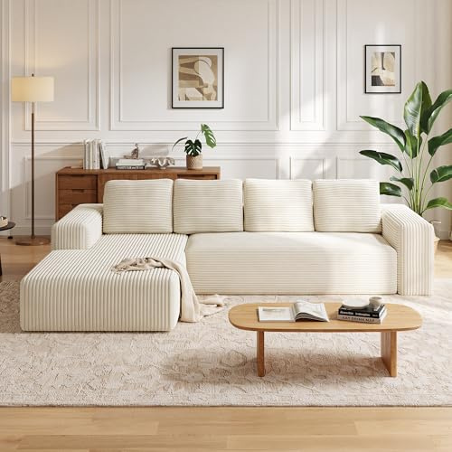 Wumagin Sofá Esquinero Modular en L, Sofa 4 Plazas con función Cama y Chaise Longue Longue, Sofá Cama Chaise Longue, Sofas de Salón Modernos (Blanco)