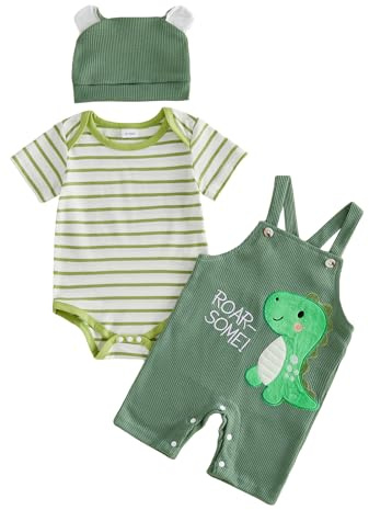 XIXIMAON Newborn Baby Boy Two Piece Outfits Short Sleeve Striped Rompers Cute Animal Letter Embroidery Dungaree Shorts Set Bear Hat 0-18M Summer Clothes