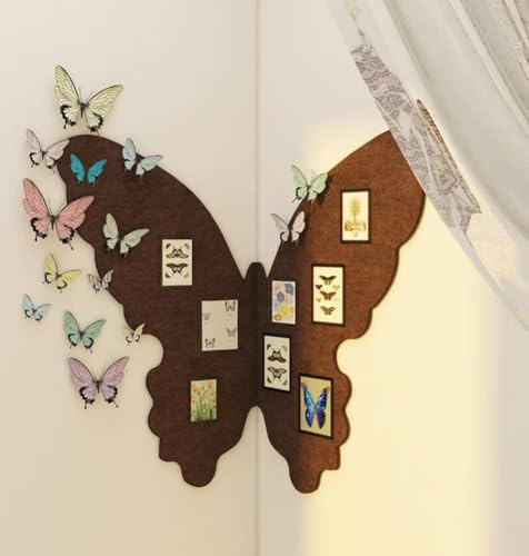 Decorative Bulletin Board for Walls,3D Butterfly Shaped Felt Pin Boards Self-Adhesive,Foldable Display Board for Paste Notes,Photos,Memos (Brown,60 * 70cm)