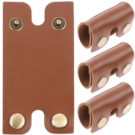 Healifty 4pcs Brown Leather Razor Cover Sheath Double Edge Safety Shield for Manual Shaving Travel Bathroom and Daily Use