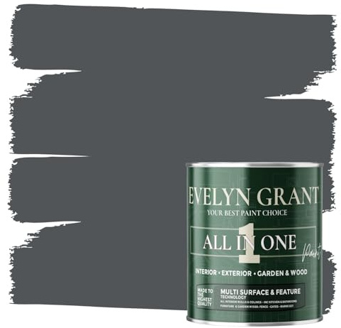 Evelyn Grant All-IN-ONE Paint & Primer - Multi-Surface Paint For Interior Walls, Outdoor Garden & Exterior Walls, Wood Furniture | High Durability Multi-Feature - Anthracite Grey - 0.5L - Matt