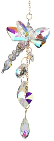 DAGLLGEW Atrapasueños de libélula para Ventanas, atrapasueños de Cristal Rainbow Maker, Adorno de libélula Hecho a Mano para decoración del hogar (11.8 Pulgadas) para Ventanas Adorno colgant