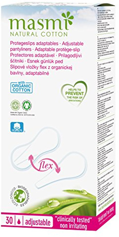 24 x Masmi Flex Bio Slipeinlagen (für Slips, Bikini, String Tanga, String). 100% zertifizierter Bio-Baumwolle, hypoallergen, biologisch abbaubar, Parfüm, Chlor und Dioxin frei