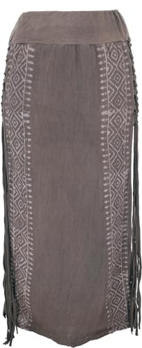 GURU SHOP Lång franskjol, sommarkjol, lagerkjol, damer, beige, bomull, storlek: 38, Mörkbrun, 38