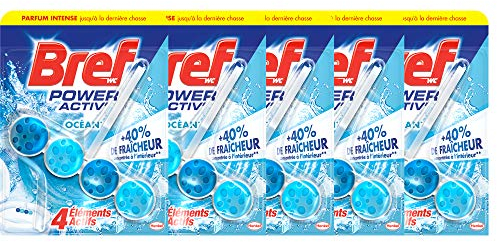 Bref WC - Power Activ' - Océan - Lot de 5 blocs WC (5x50g) - Nettoyants WC - +50% Anti-Calcaire - 4 Eléments Actifs - Propreté + Fraîcheur