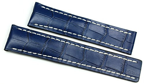 RIOS 1931 22mm / 20mm Handmade Leder Uhrenarmband Blau Kroko Kroko Alligator für Faltschließe passend für Breitling Germany Uhrband Band Strap, Riemen