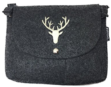 Gilde Filztasche dunkelgrau mit Hirsch beige bestickt