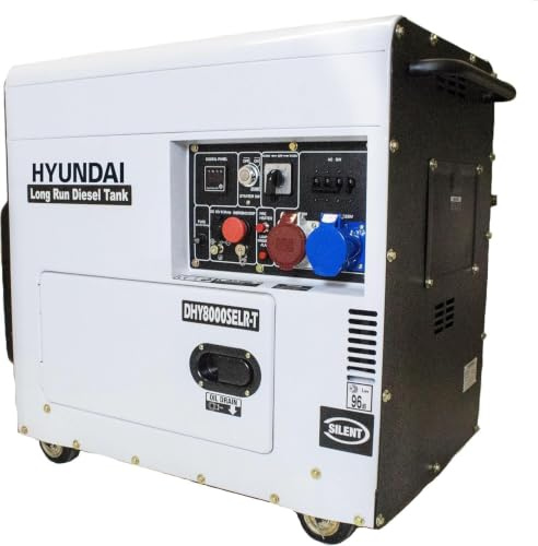 Hyundai 7.5kVA / 5.8kW Diesel Generator, 230V & 400V Max Power, Electric Start, Long Runtime, White, Portable Backup Power Generator