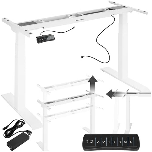 tectake® Telaio per Scrivania Regolabile in Altezza, 110-190 x 68 x 58-123 cm, carico max 125 kg, Struttura in Acciaio, Tavolo Ufficio, Scrivania Gaming e Computer, Studio, Homeoffice - Bianco