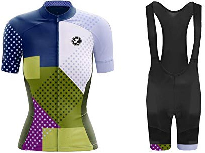 UGLY FROG Radtrikot Damen Kurzarm Fahrradbekleidung Set Outdoor Sports Radfahren Jersey + Radfahren Latzhose Strap Shorts im Sommer