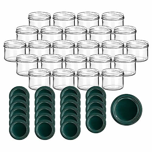 gouveo 24er Set Einmachgläser 230 ml rund mit Schraubdeckel grün - Vorratsgläser mit Drehverschluss TO82 - Marmeladengläser, Einkochgläser, Wurstgläser