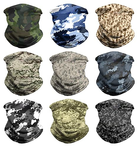 VCZUIUC Headwear Bandana Head Wrap Face Scarf Mask Neck Warmer Balaclava for Sports (One Size, 9PCS CAMO-5)