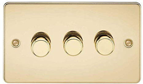 Knightsbridge FP2183PB Flat Plate 2 Way Trailing Edge Dimmer, Polished Brass, 10-200 W, 5-150 W LED, 3G