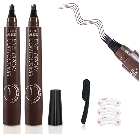 Augenbrauenstift, Ksndurn 2 Stück Dunkelbrauner Eyebrow Pencil – Wasserfester Augenbrauen-Tattoo-Stift mit Mikro-Gabelspitze, natürlich aussehende Augenbrauen