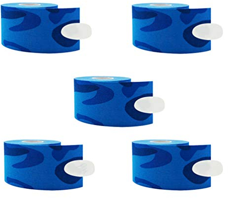 PengGengA Fitness Kinesiologie Tapes Set - 5 Rollen 5cm x 5m Wasserfest Elastisch Lange Tragezeit Bandage für Sport Selbstklebend Physiotape (Blaue Tarnung, 5cm*5m)