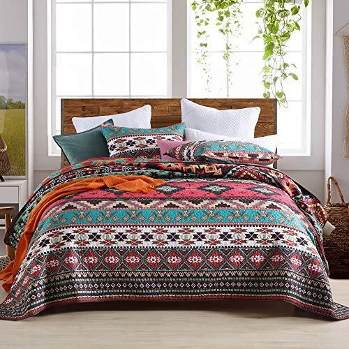 Qucover Copriletto, Copridivano Bohémien, Multiuso Coperta per Letto Singolo Matrimoniale 100% Microfibra Adatto a Tutte le Stagioni (Set copriletto #2, 220 x 240 cm+50 x 75 cm x2)
