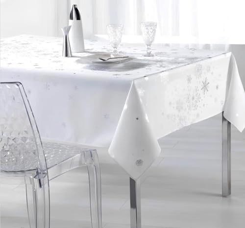 Promo Linge Nappe De Noël Rectangle Anti-Tâches - Argent Constellation (150x300cm, Blanc)