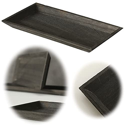 LS-LebenStil Holz Deko-Tablett Schwarz 30x16cm Serviertablett Teelichthalter Kerzen-Teller Schale Kerzenschale Deko Rechteckig Holzschale Holztablett Dekoschale Tablett Schlüsselschale