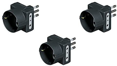 BTicino S3610GKIT Set 3 Adattatori Tris Prese Multiple a 3 Posti, ognuno con 1 Presa Schuko polivalente standard tedesco e 2 Prese piccole 10A, 1500 W, 250 V, colore antracite, venduti in blister