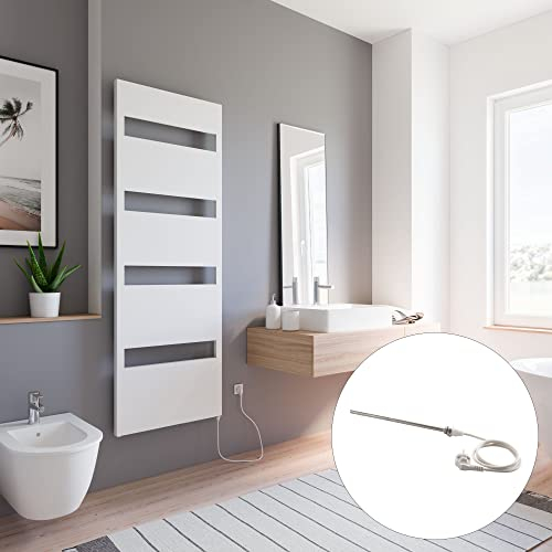 Schulte Handtuchwärmekörper elektrisch Turin, 170 x 60 cm, 600 Watt Leistung, befüllt mit Heizstab 1, Montage rechts, Alpinweiß, Handtuchhalter-Funktion, H170060-E1R-4