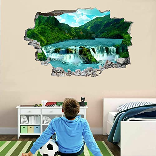 Wasserfall Wandtattoo 3D Durchbruch Landschaft Wandsticker Wanddekoration selbstklebend Berge Abnehmbare Wandaufkleber Deko Schlafzimmer Wohnzimmer Kinderzimmer Kunst Wohnkultur Wandbilder
