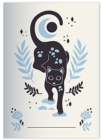 Kartenkaufrausch 2x Künstlerische Designer DIN A4 Schulheft, Rechenhefte mit Katze und Eule in hellblau Lineatur 20 (blanko)