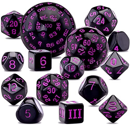 SIQUK 15 Pezzi Set di Dadi Poliedrici D3-D100 Dadi da Gioco Dadi D&D per Dungeons Dragons RPG MTG, Nero e Viola