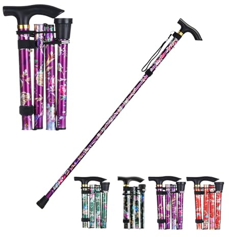 ProBytes Foldaway Cane - Ergonomic Designer Walking Stick. Height Adjustable 82-92 CM, Metal Alloy Body, Non-slip Rubber Base, Easy Grip Derby Handle, Four Fold Mobility Aid, Collapsible