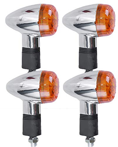 UOIENRT 4 Pack Motorcycle Chrome Bullet Front Rear Turn Signal Amber Motorcycle Turn Signals Replacement for Honda Harley Kawasaki Suzuki Yamaha (M10 Screw Hole DC 12V)