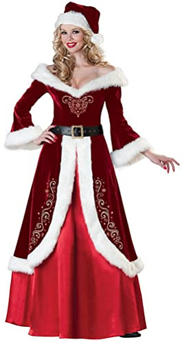Yesgirl Tomwell Weihnachtsmann Kostüm Herren/Damen Weihnachtskleid V-Ausschnitt Weihnachten Party Kleider Miss Santa Claus Cosplay Kostüm Mit Gürtel Weihnachtsfrau Xmas Outfit Set A Rot XL
