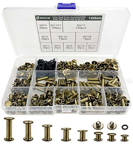 150 Set Vis Chicago, Kit De Rivets Pour Cuir Cruciforme 4/5/6/8/10/12/15/18mm, Vis MéTal Clou Rivet Bouton Chicago, Pour Ceinture Cuir Diy Livre Artisanat Ceinture Portefeuille Reliure (Bronze)