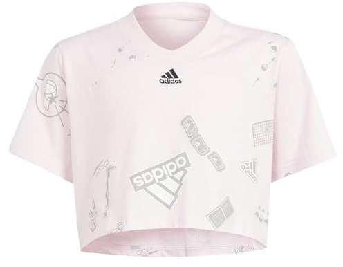 adidas Niñas Brand Love Crop tee, Clear Pink/White/Black/mgh Solid Grey, 11-12 Years