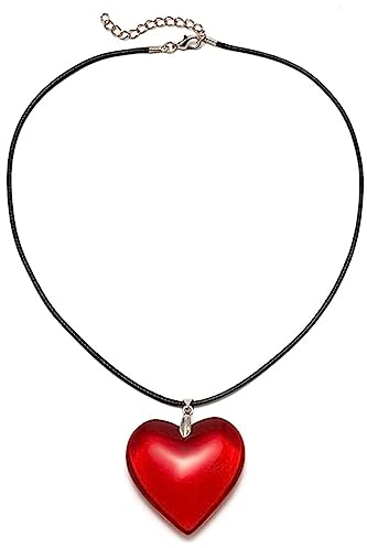 SURALIN Halskette mit großem Herz-Anhänger für Damen – dicke Glas-Halskette mit Herz-Anhänger für Frauen, Y2K-Schmuck, Mädchen-Geschenke (rot)