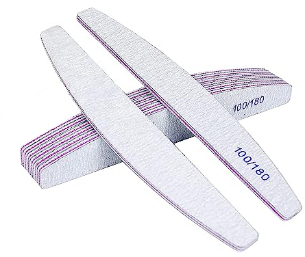 URAQT 6 Pezzi Lime per Unghie 100/180, Professionali Lavabile a Doppia Faccia, Mezza luna Bilaterale Strumenti per la Cura Degli Unghie, per Uso Domestico e Salone (Bianco)