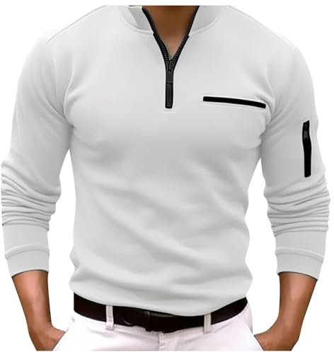 Poloshirts f黵 Herren Zipper Revers Langarm Tasche Polohemd Einfarbig Regular Fit Polo Shirt mit Brusttasche Golf Tennis L鋝sige Hemd Winter Rei遶erschluss Businesshemd Arbeits Tops Outdoor