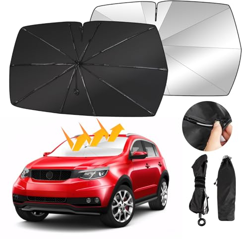 Oziral Parasol para Coche Ventana Delantera Plegable Parabrisas de Coche Parasol Cola de Paraguas con Resorte Plegable Adecuado para Parabrisas de Coche Parasol Protección UV, 150 x 82 cm
