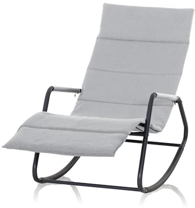 KHG Schaukelliege Grau aus Stahl und wetterfestem Gewebe, ergonomische Sonnenliege, Liegestuhl für drinnen & draußen Relaxliege Gartenliege 110 kg belastbar, 143 x 57 x 57 cm