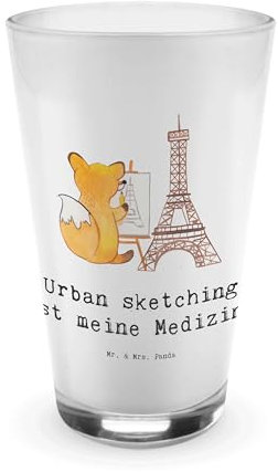 Mr. & Mrs. Panda Glas Fuchs Urban sketching - Geschenk, Sportart, Für Kaltgetränke, Personalisiertes, Danke, Milch, Sport, Künstler, Wasser, Zeichnen, Schenken, Trink, Malen