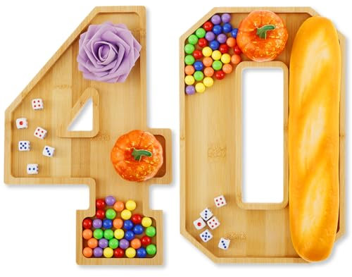 Planche à charcuterie en bois avec chiffres - Plateau à charcuterie en forme de chiffres pour anniversaire de mariage - Grand format - Pour collation, gâteau, cookies (40)