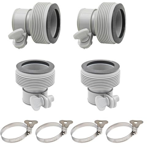 HongFuFu Lot de 4 adaptateurs de tuyau de piscine avec 4 pinces PCS, raccord de rechange pour pompe à filtre pour pompe à raccord fileté de 1,5/1,25