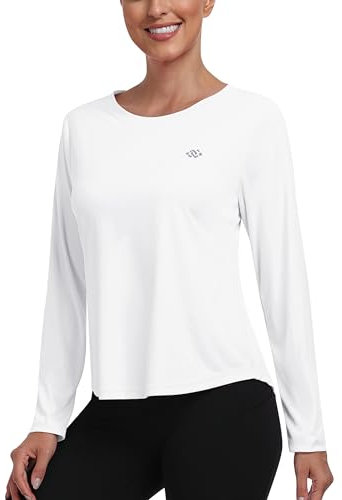 MoFiz UV-skjorta dam långärmad UPF 50+ sportskjorta Rashguard snabbtorkande surfing badskjorta löpning funktionell skjorta, Vit, 3XL